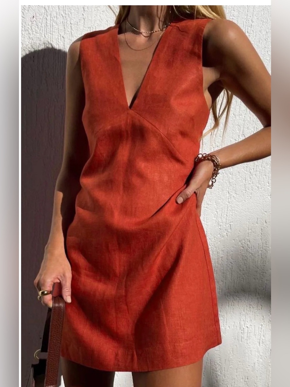 COMMENSE!! Cotton & Linen V-Neck Short Dress